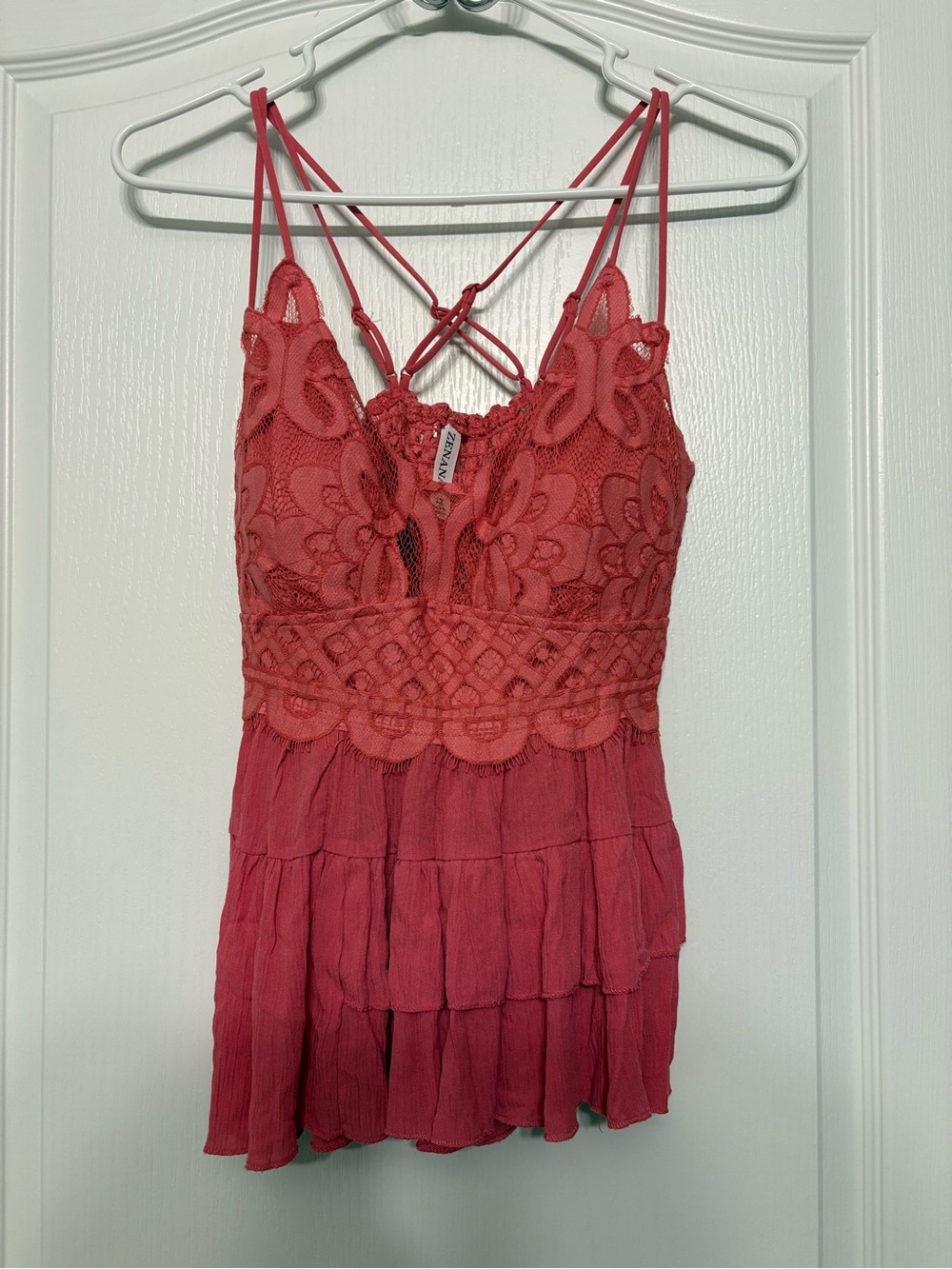Zenana Outfitters Lace Ruffle Camisole - Brick Red - Picture 3 of 9
